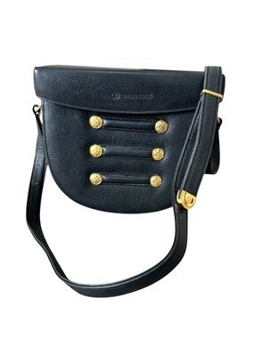 Paolo Gucci Vintage Military Saddle Leather Crossbody Bag Black